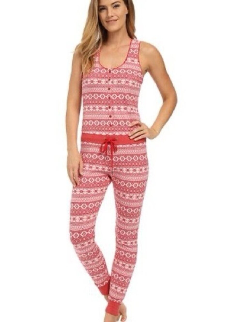 NWT Womens UGG Scarlett Fair Isle Red Nomie Nordic Jumpsuit Pajamas Size XL $125